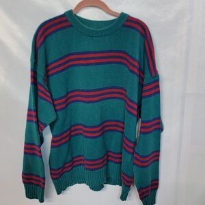 Eddie Bauer Vintage Striped Crew Neck 100% Cotton Sweater
